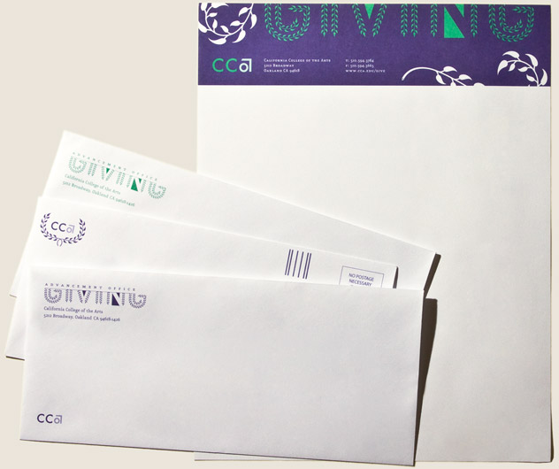 CCA Giving Identity System Letterhead and Envelopes by Kyle McGuire
				