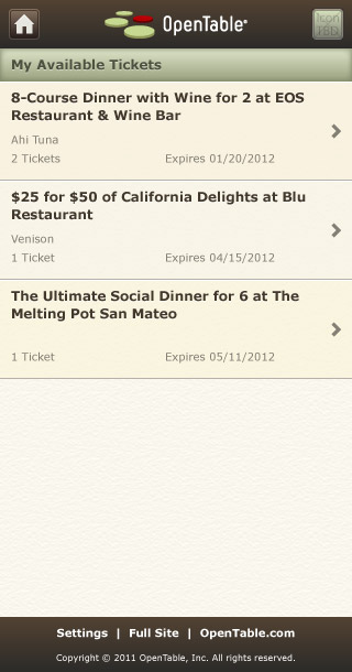 Mobile HTML5 OpenTable Spotlight My Purchases Page by Kyle McGuire
				