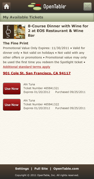 Mobile HTML5 OpenTable Spotlight Use Voucher Page by Kyle McGuire
				