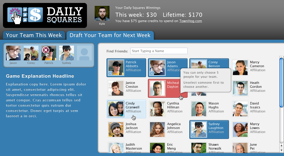 Daily Squares Friend Picker